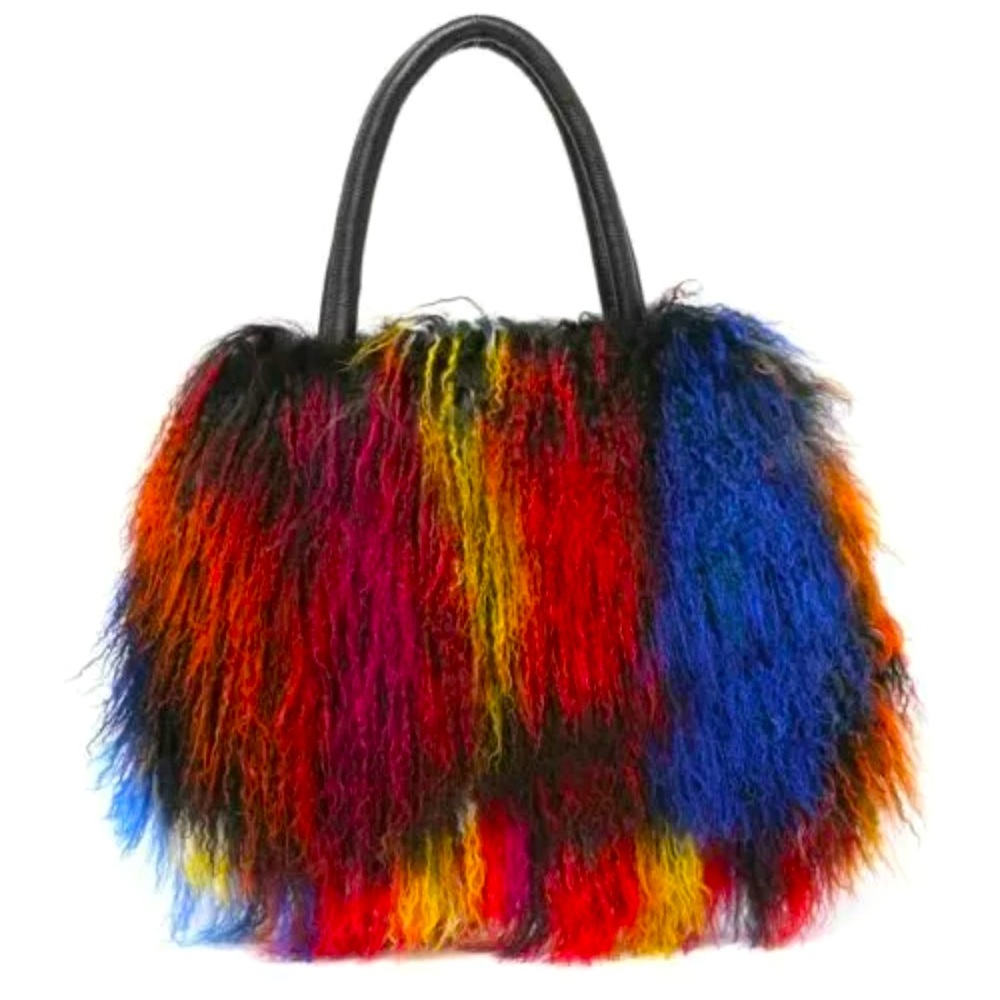 100% Real Angora goat Fur Handbag Womens Cross body Shoulder Bag